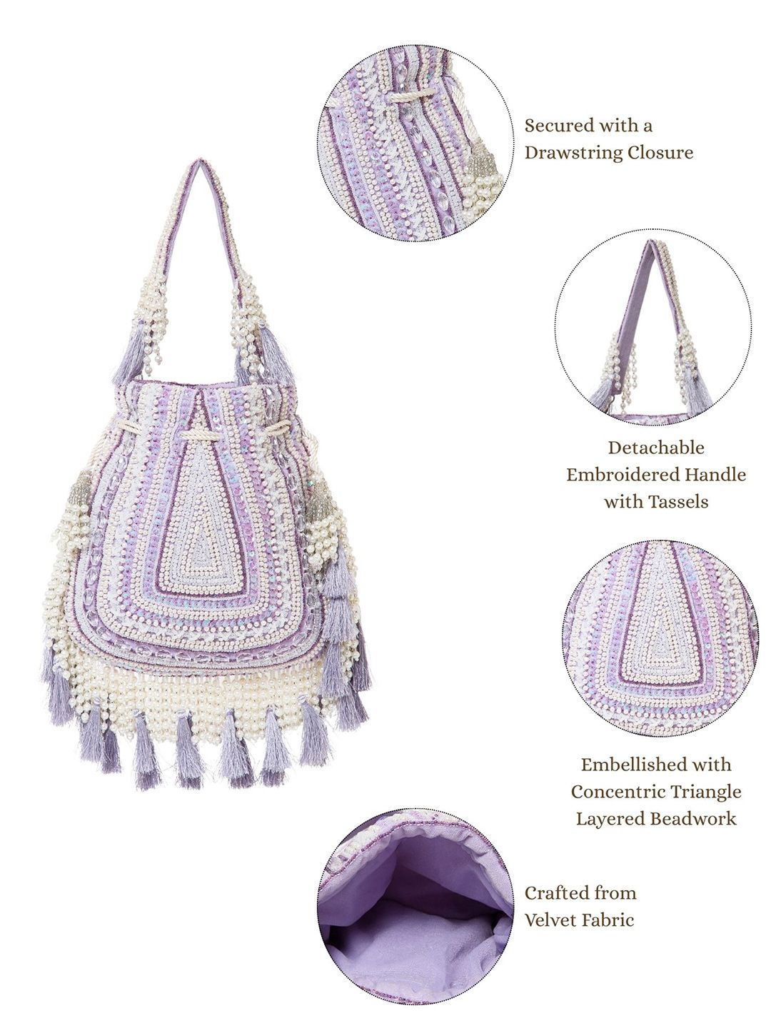 Dhiyona NR Women Embellished Tasselled Potli Clutch