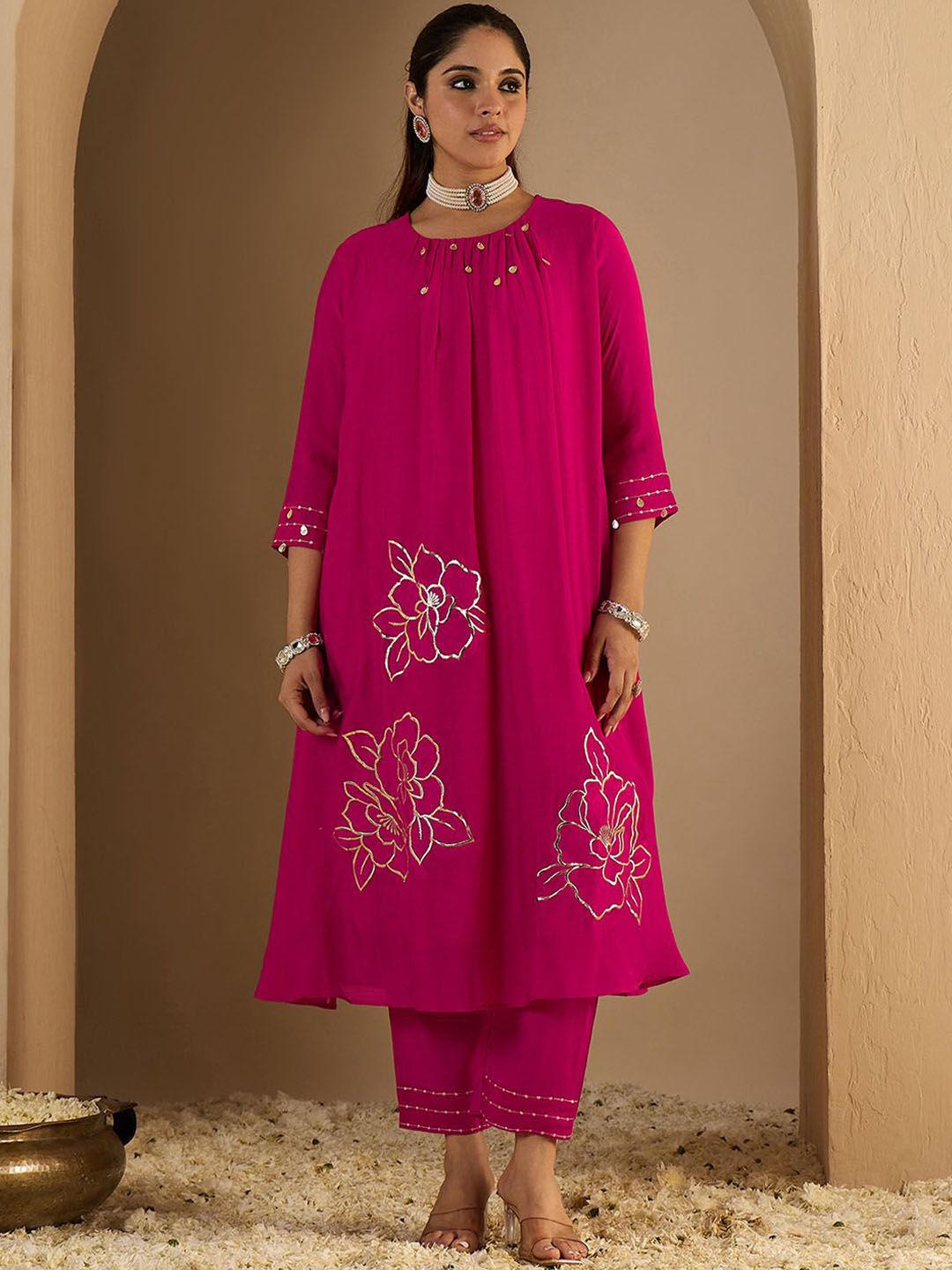 Dhiyona IE Women's Women Floral Printed A-Line Kurta with Trousers