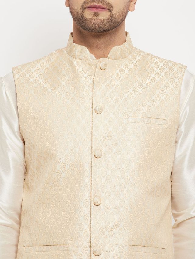 Men's Cream Silk Blend Straight Nehru Jacket
