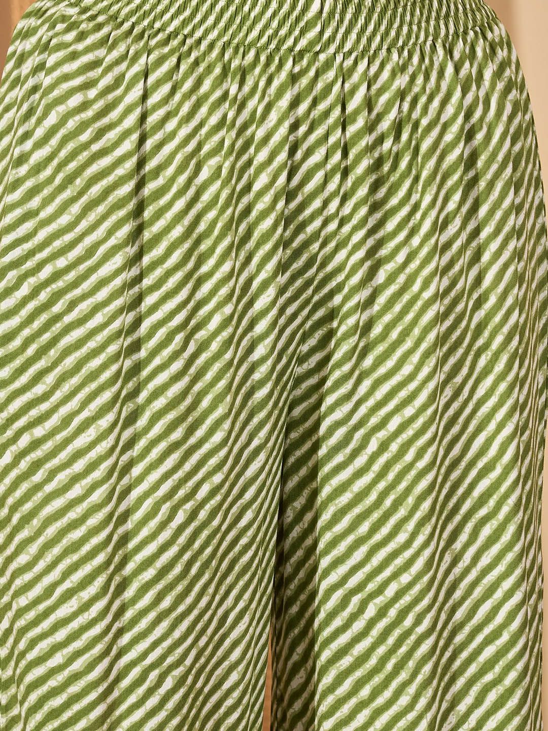 Dhiyona SN Women's Leheriya Printed Straight Kurta With Palazzo & Dupatta