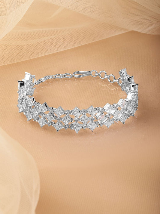 Dhiyona RJ Women's Rhodium-Plated Cubic Zirconia Studded Bracelet