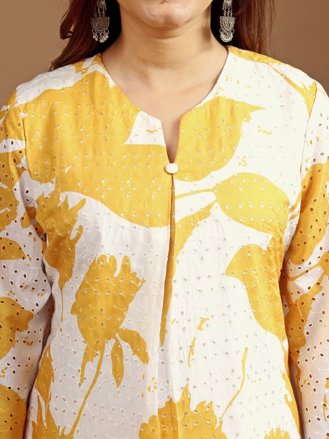 Dhiyona TI Women's Yellow and White Hakoba Printed Kurta with Pant