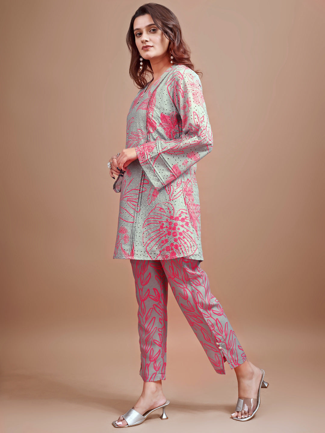Dhiyona TI Women's Dusty Grey Hakoba Printed Kurta with Pant