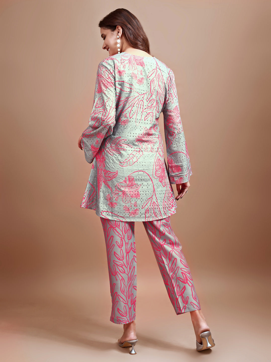Dhiyona TI Women's Dusty Grey Hakoba Printed Kurta with Pant