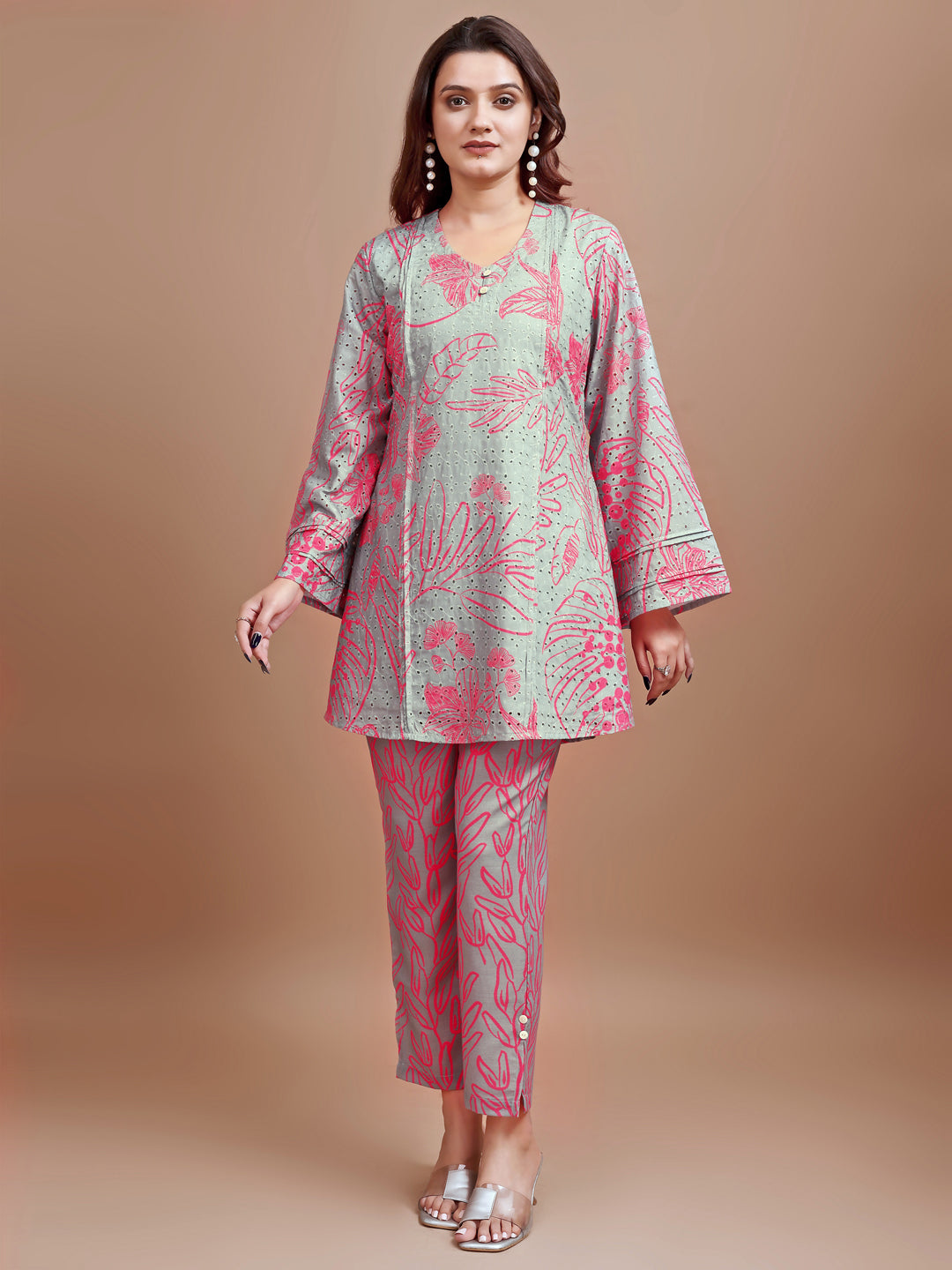 Dhiyona TI Women's Dusty Grey Hakoba Printed Kurta with Pant