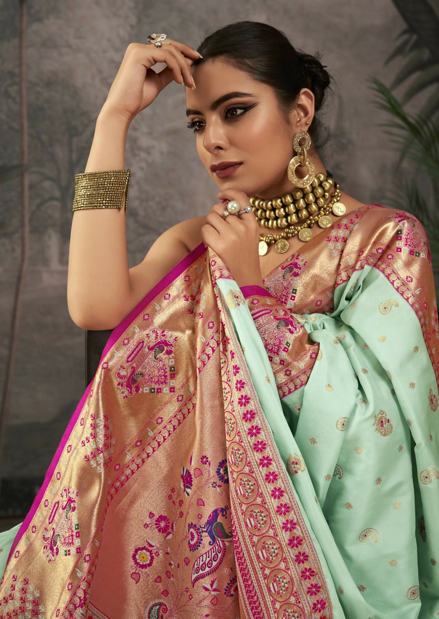 Women Paithani Isha Sea Green Saree With Unstiched Blouse