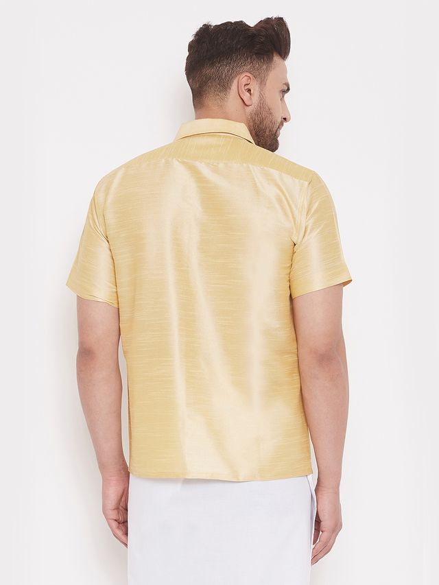 Men's Gold Silk Blend Straight Ethnic Shirt