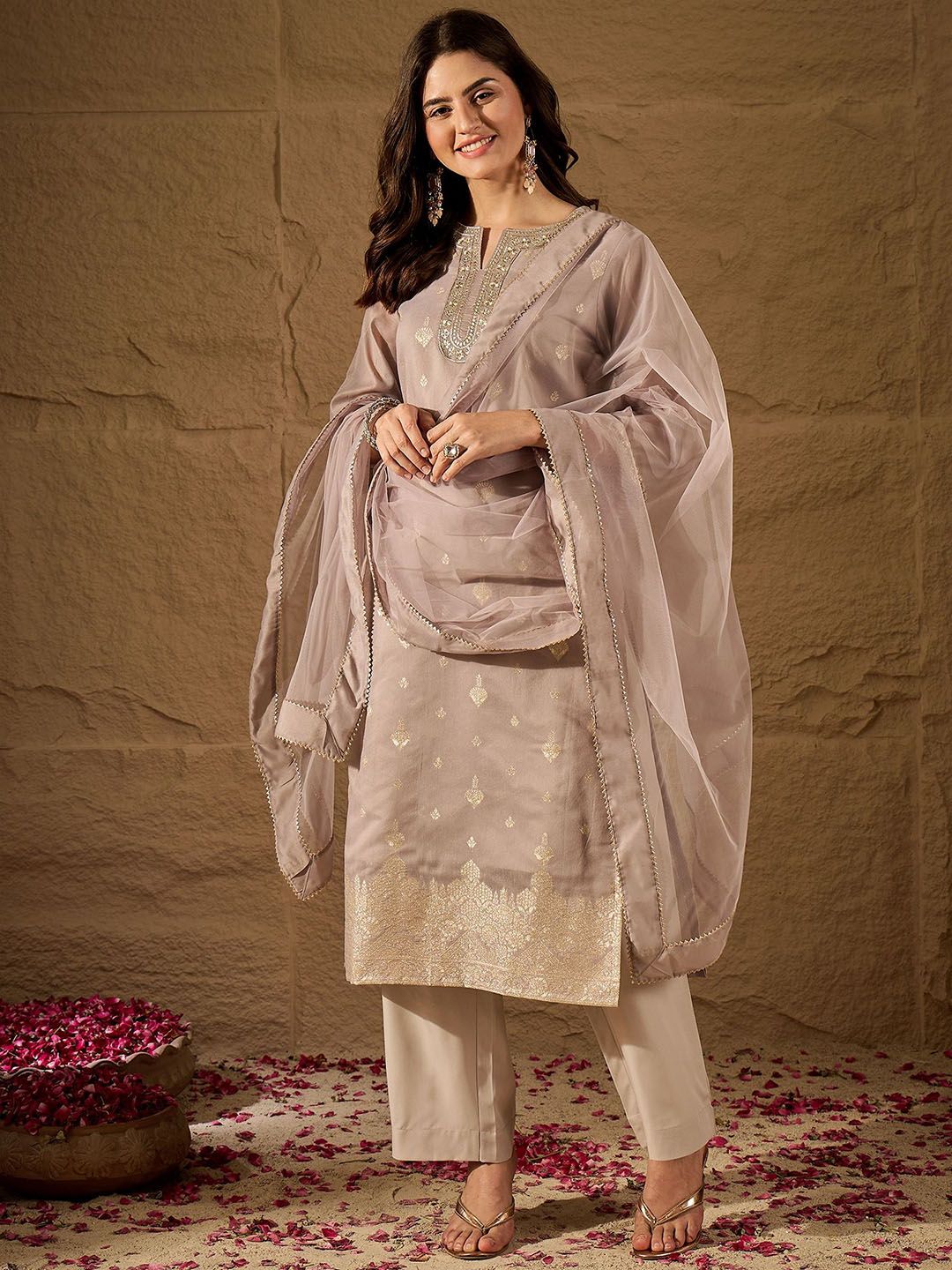 Dhiyona PD Women Women Embroidered Straight Kurta With Trousers & Dupatta