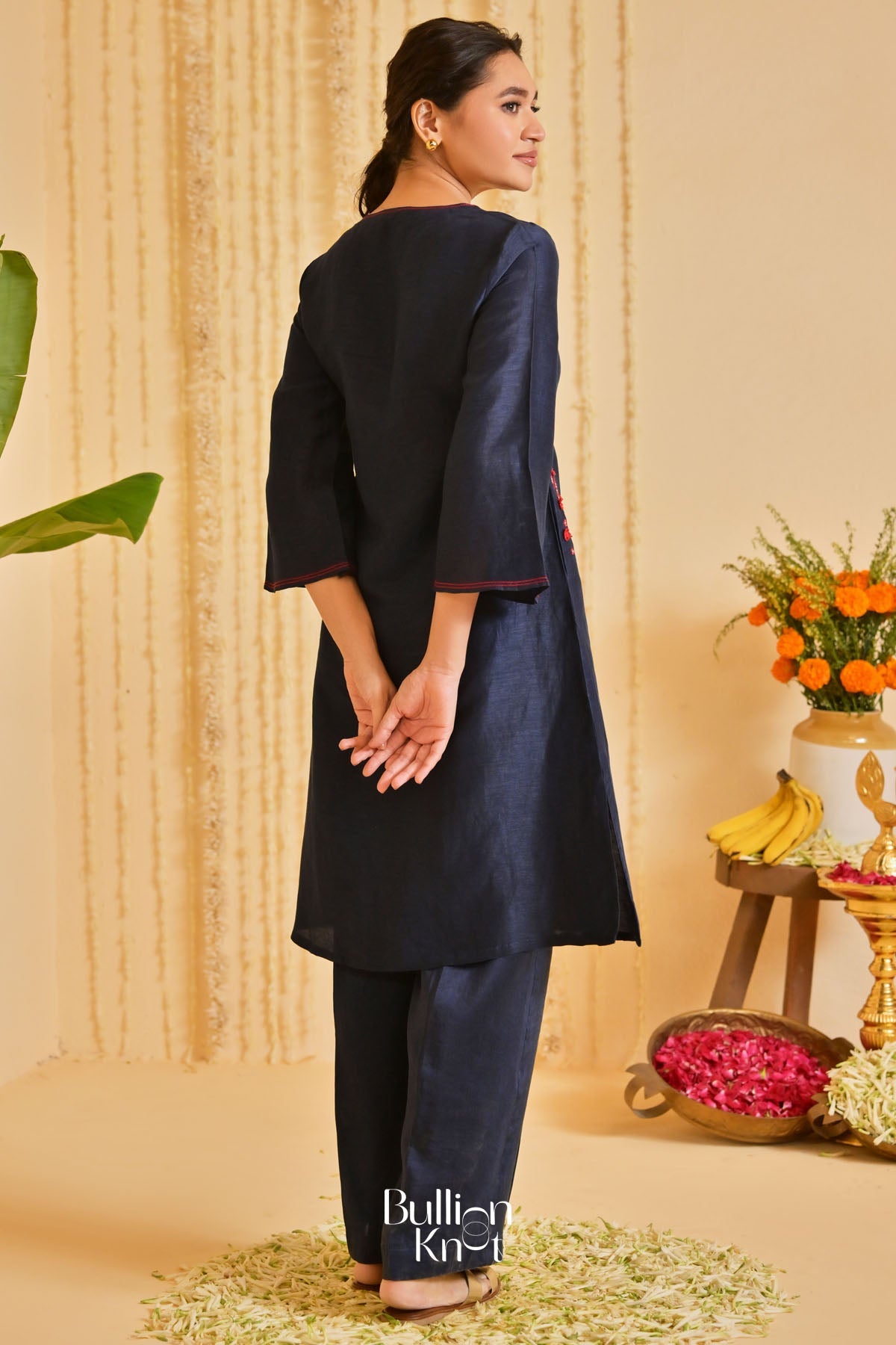 Dhiyona BN Tatvaneel Linen Deep Blue pockets Kurta Set