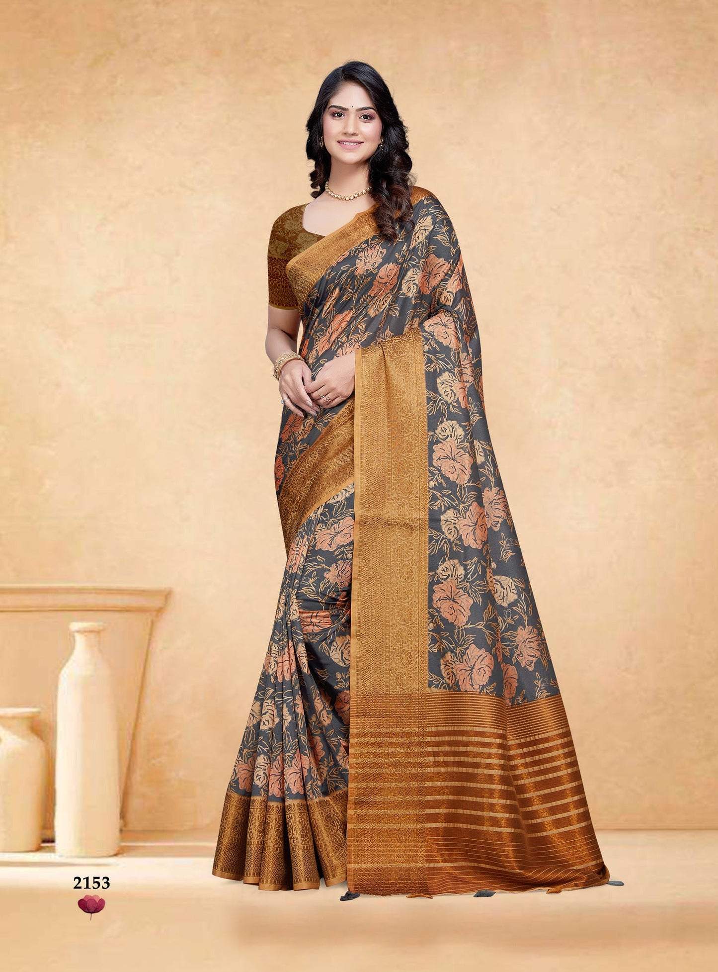 Dhiyona GR Women's Devsena Trout Grey Tussar Silk Digital Print Saree