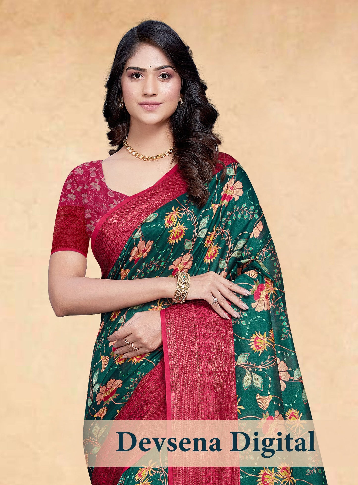 Dhiyona GR Women's Devsena Cucumber Green Tussar Silk Digital Print Saree