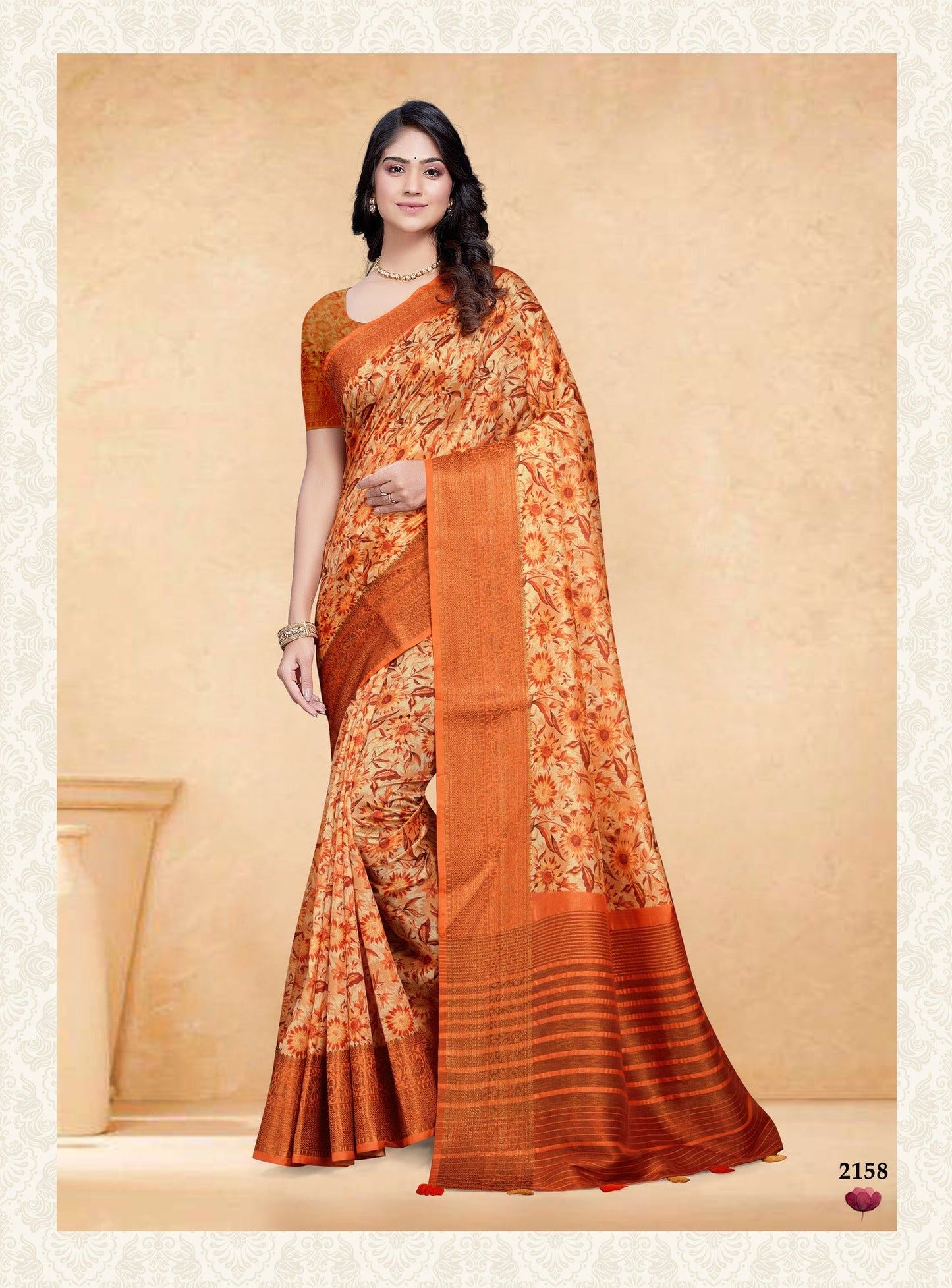 Dhiyona GR Women's Devsena Kesar Orange Tussar Silk Digital Print Saree
