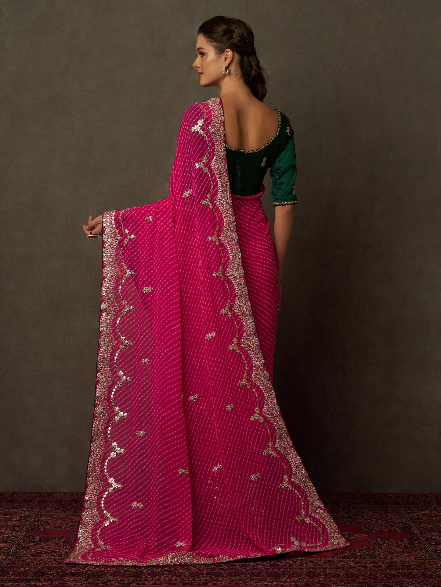 Women's Georgette Pink Embellished Designer Saree With Blouse Piece