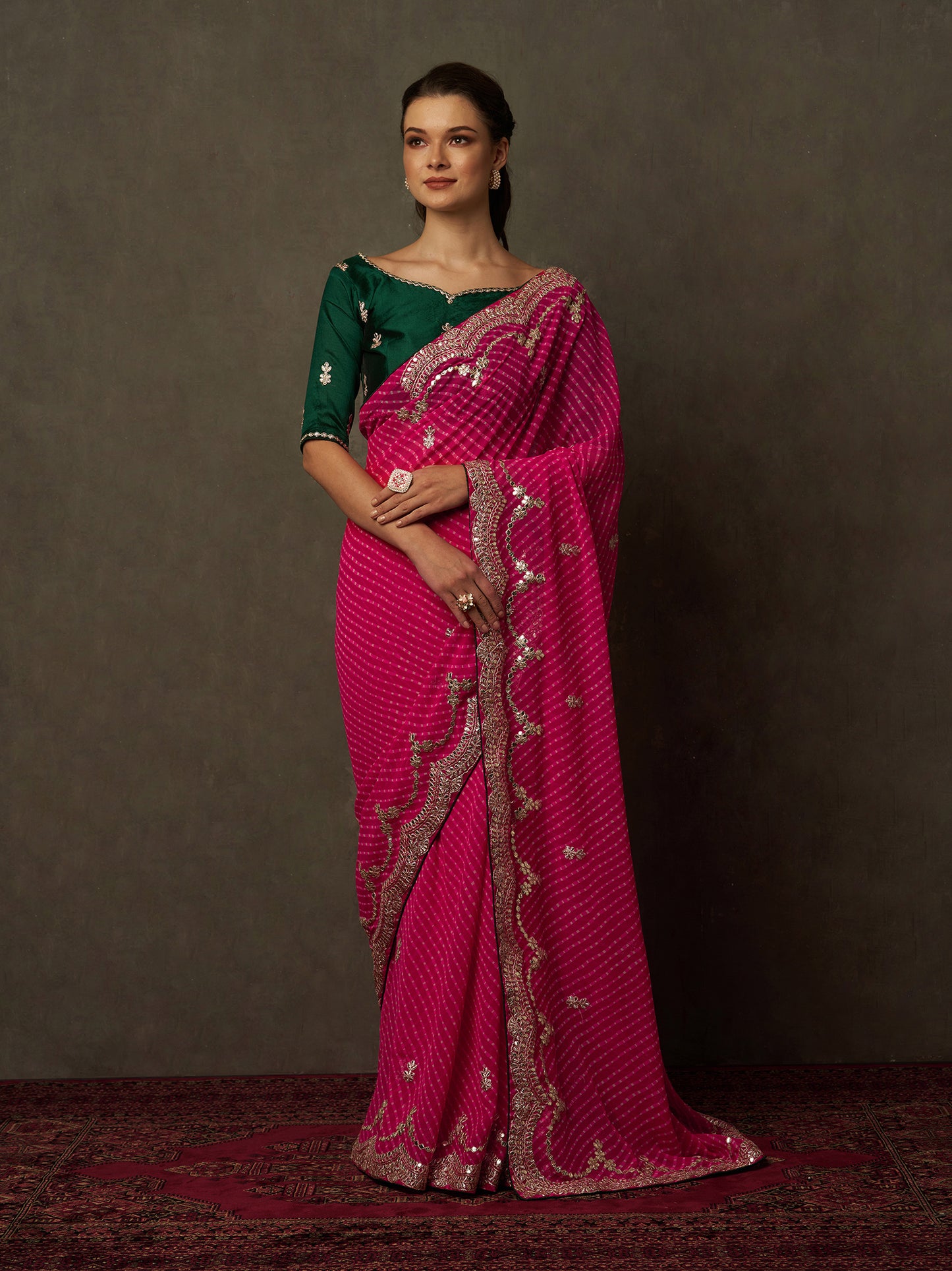 Women's Georgette Pink Embellished Designer Saree With Blouse Piece