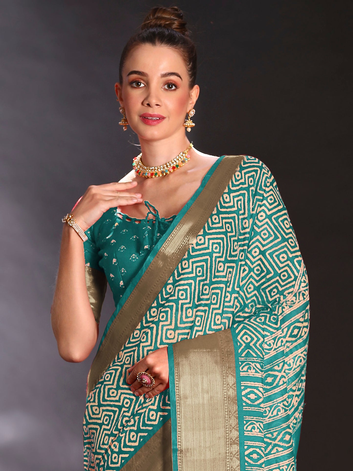 Women's Art Silk Light Blue Printed Designer Saree With Blouse Piece