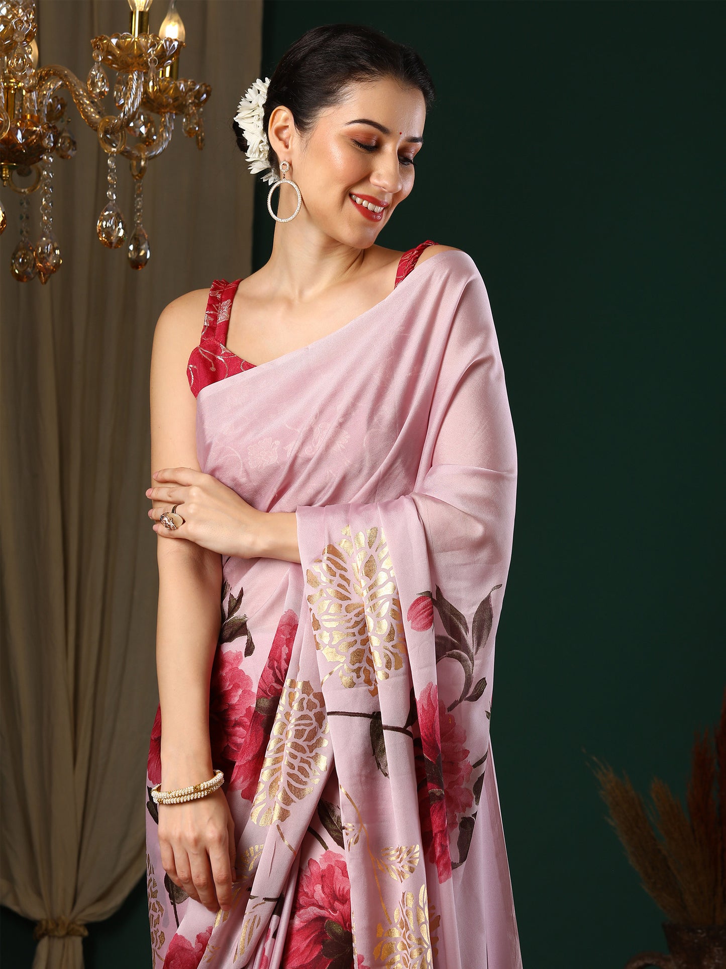 Women's Georgette Mauve Printed Designer Saree With Blouse Piece