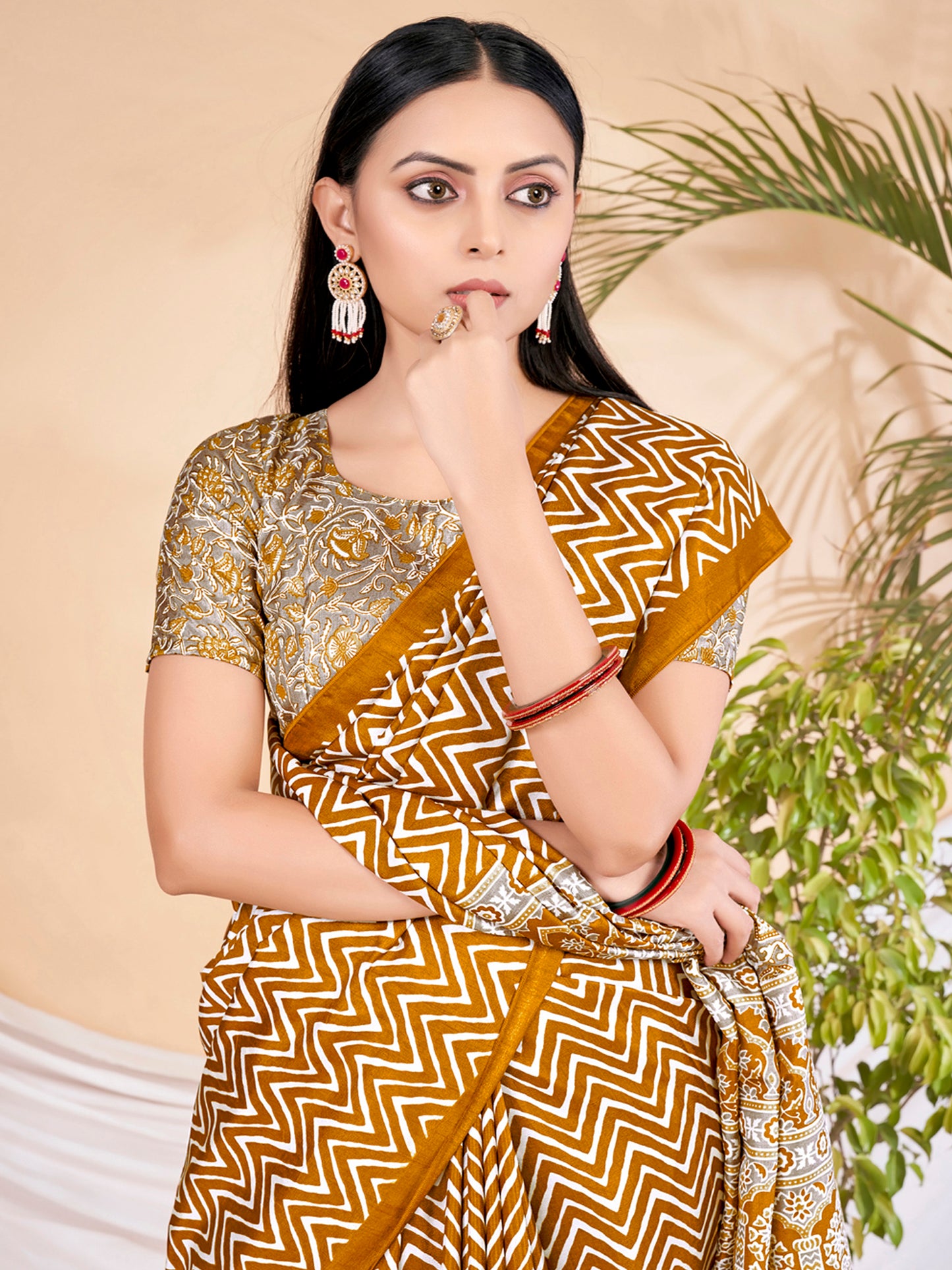 Women's Dola Silk Mustard Printed Designer Saree With Blouse Piece