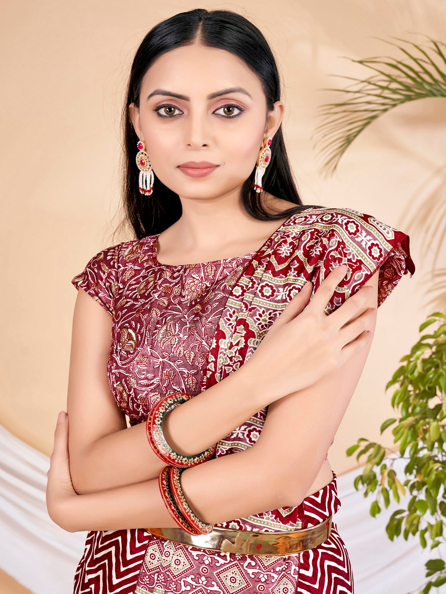 Women's Dola Silk Red Printed Designer Saree With Blouse Piece