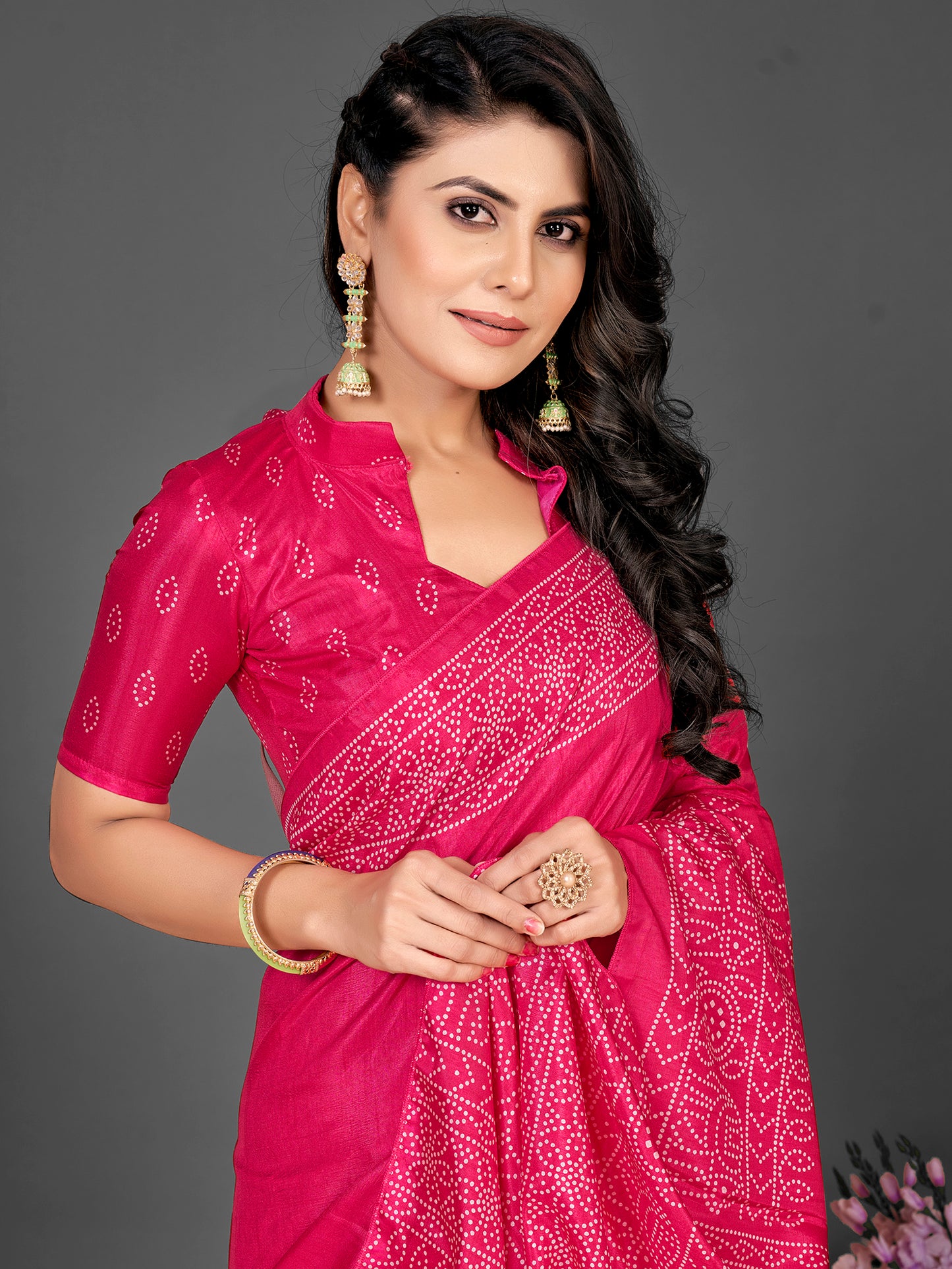 Women's Dola Silk Pink Printed Designer Saree With Blouse Piece