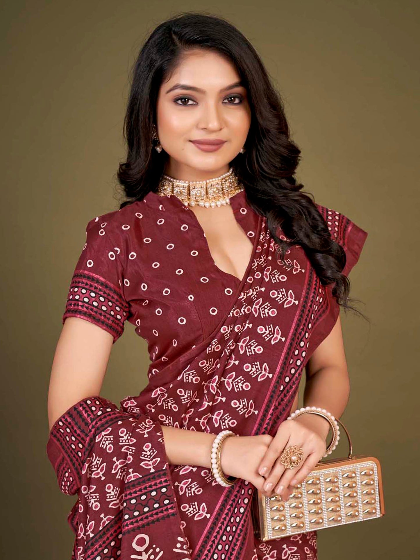 Women's Dola Silk Maroon Printed Designer Saree With Blouse Piece