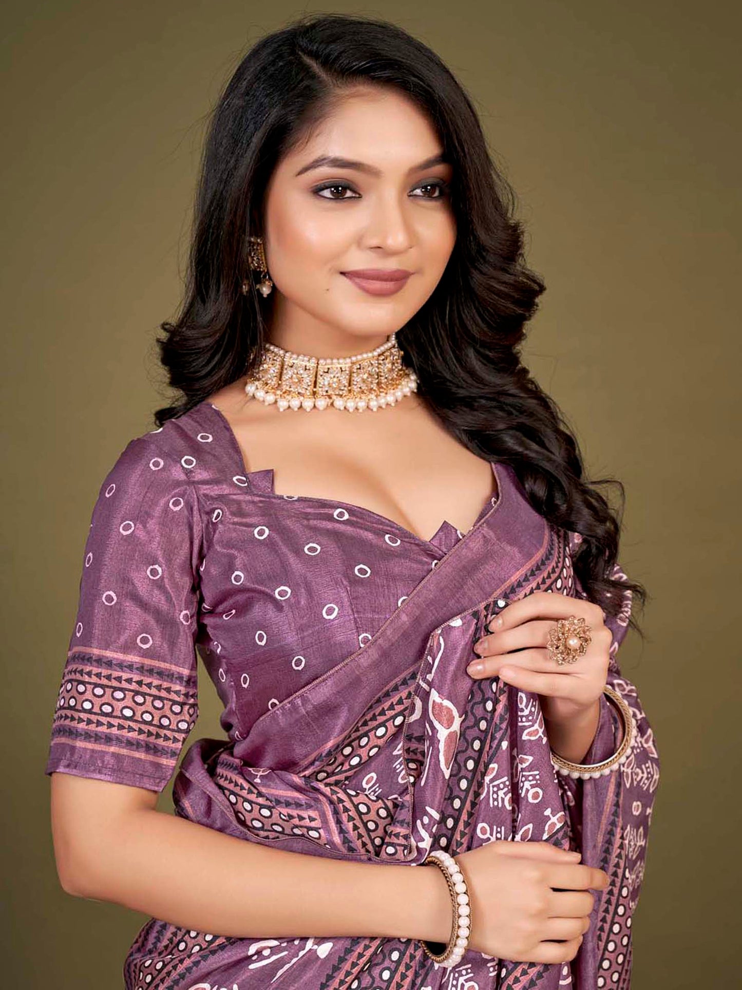 Women's Dola Silk Mauve Printed Designer Saree With Blouse Piece