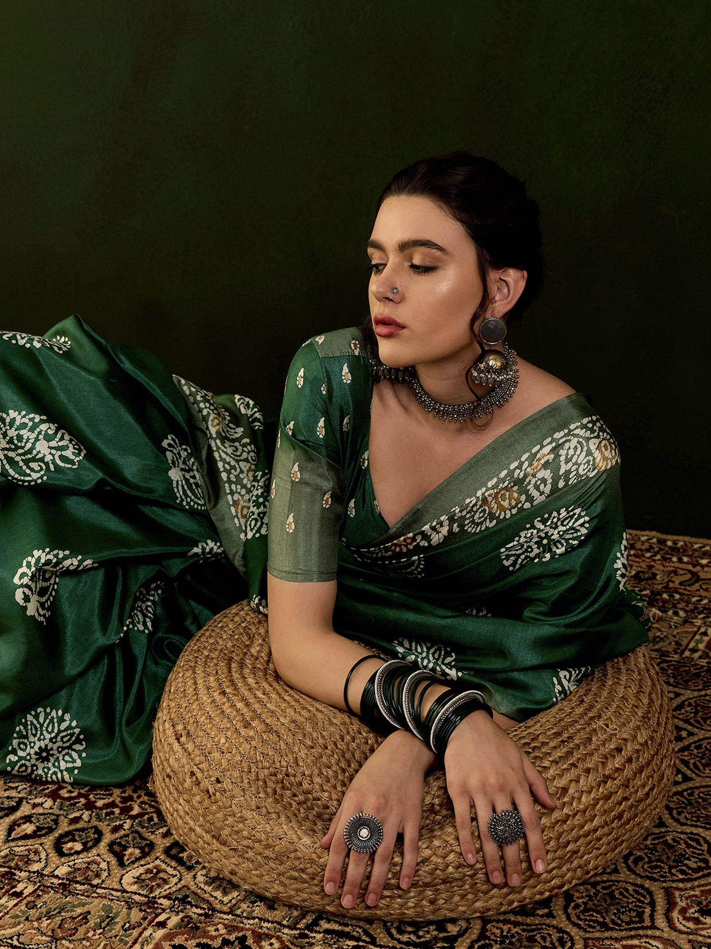 Women's Dola Silk Green Printed Designer Saree With Blouse Piece