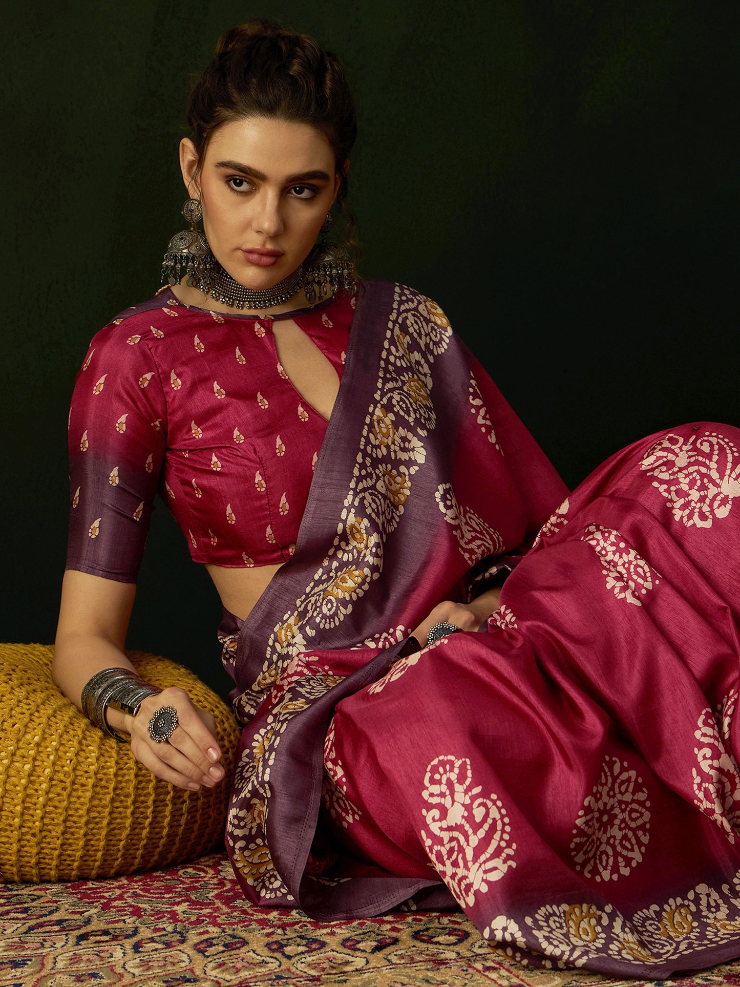 Women's Dola Silk Pink Printed Designer Saree With Blouse Piece