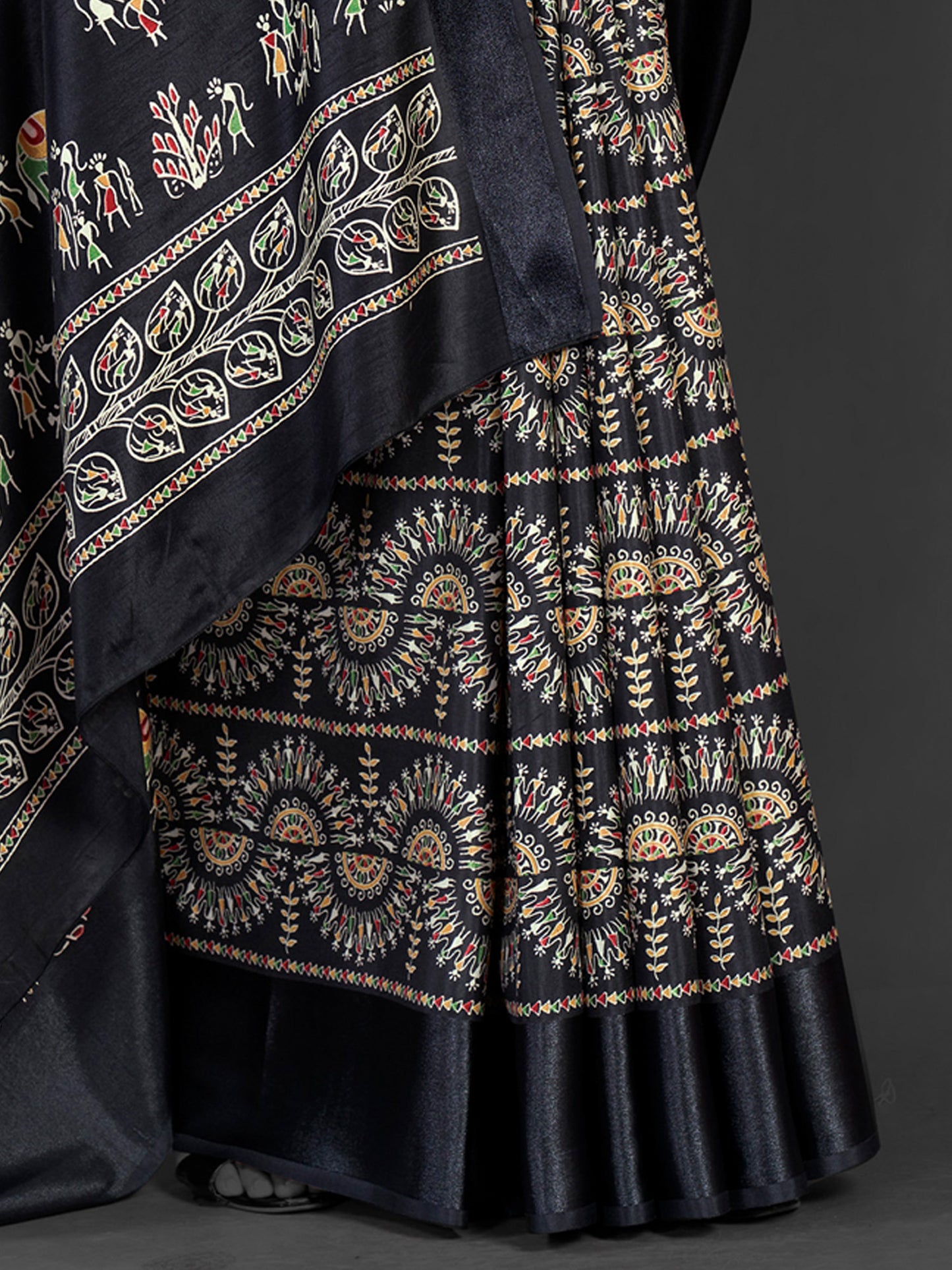 Women's Dola Silk Black Printed Designer Saree With Blouse Piece