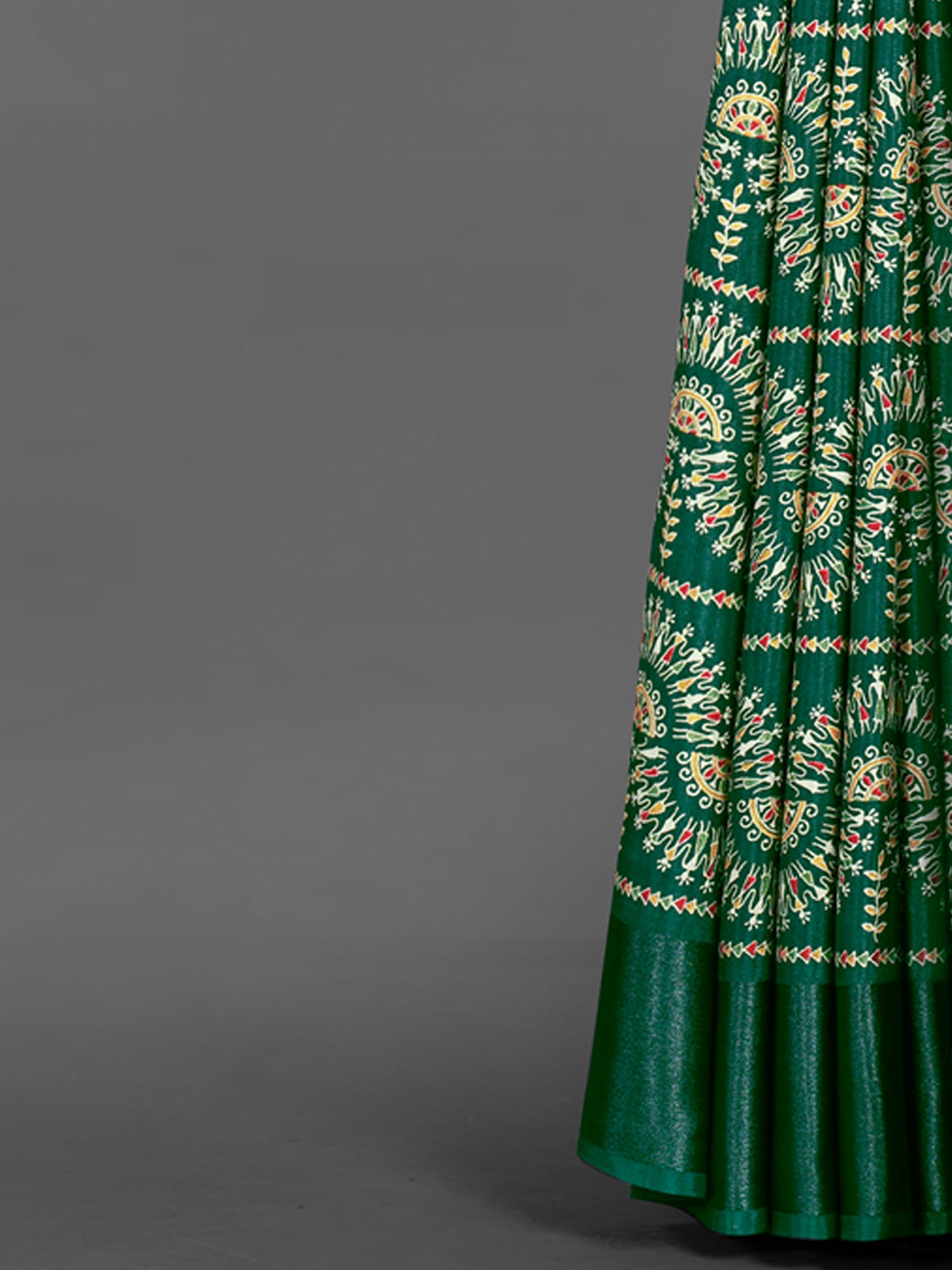 Women's Dola Silk Green Printed Designer Saree With Blouse Piece