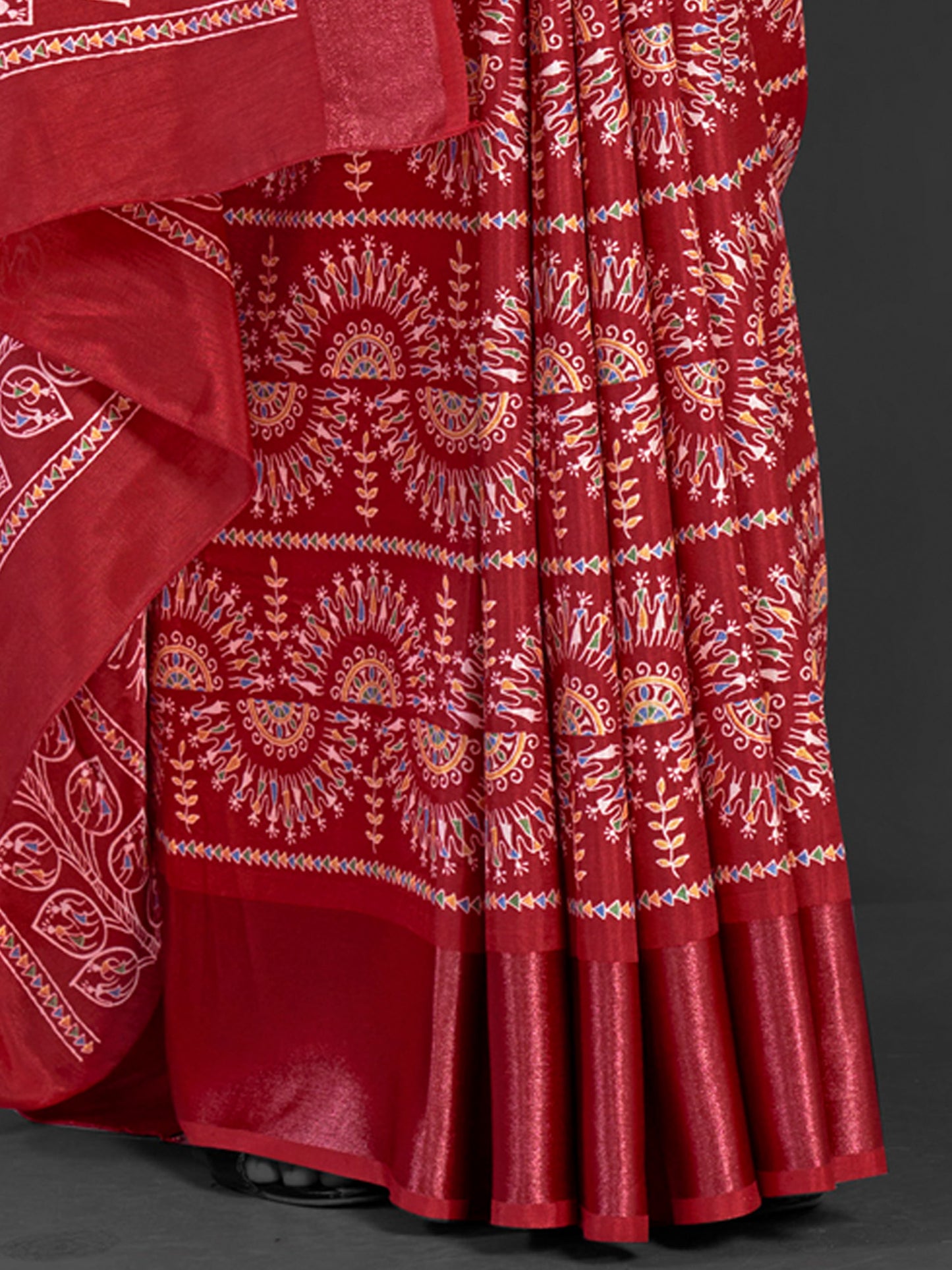 Women's Dola Silk Maroon Printed Designer Saree With Blouse Piece