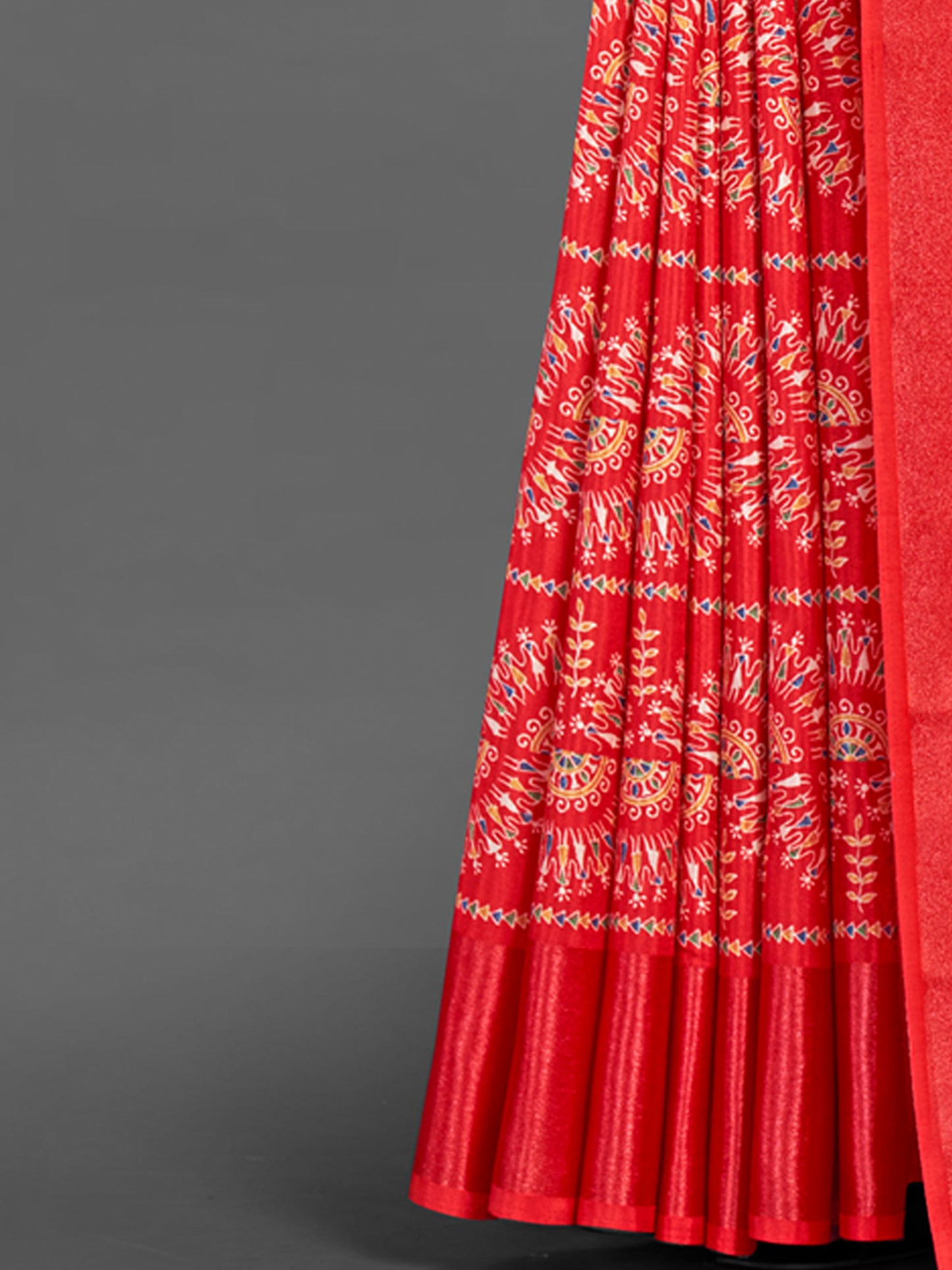 Women's Dola Silk Red Printed Designer Saree With Blouse Piece