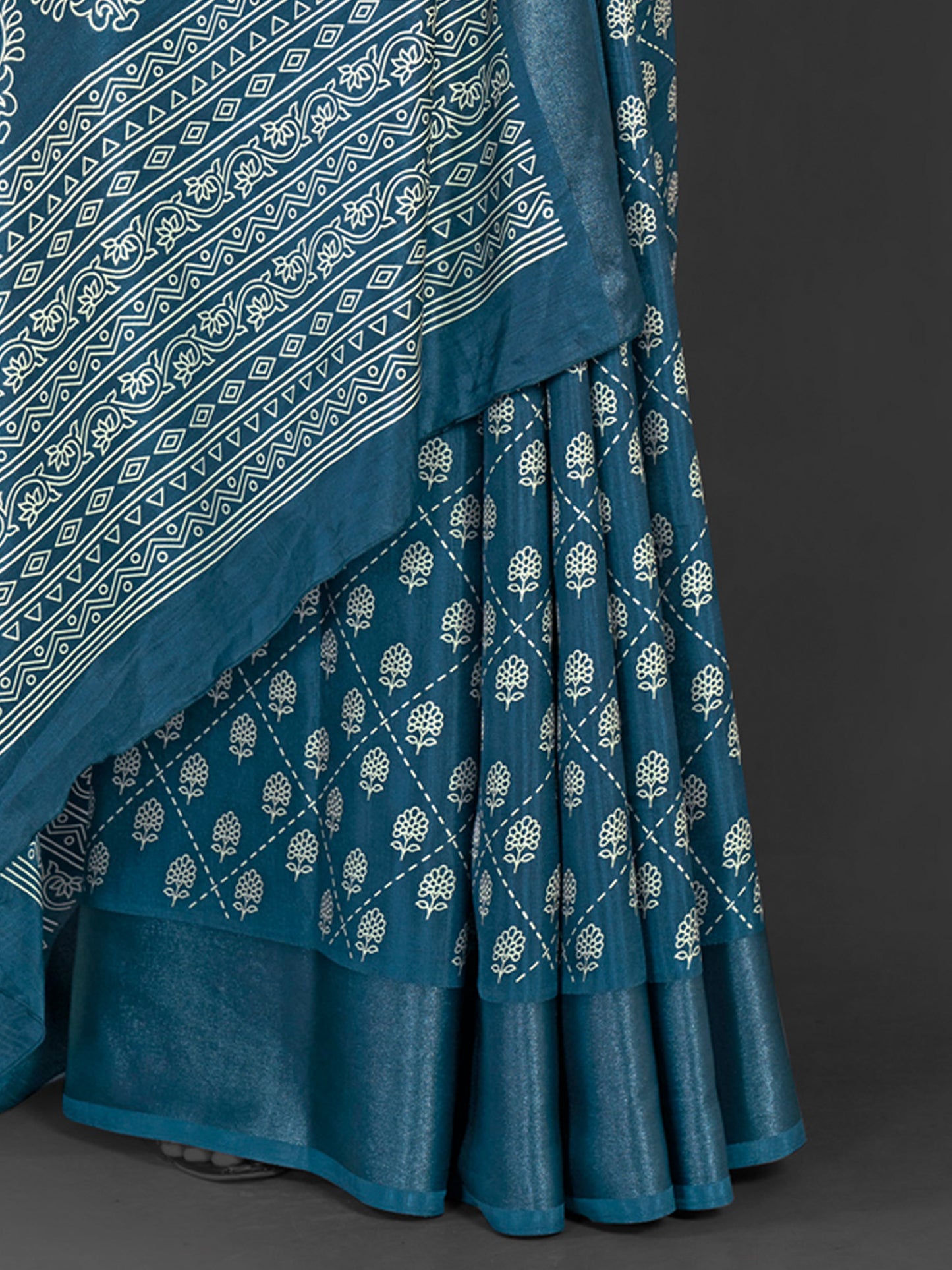 Women's Dola Silk Teal blue Printed Designer Saree With Blouse Piece