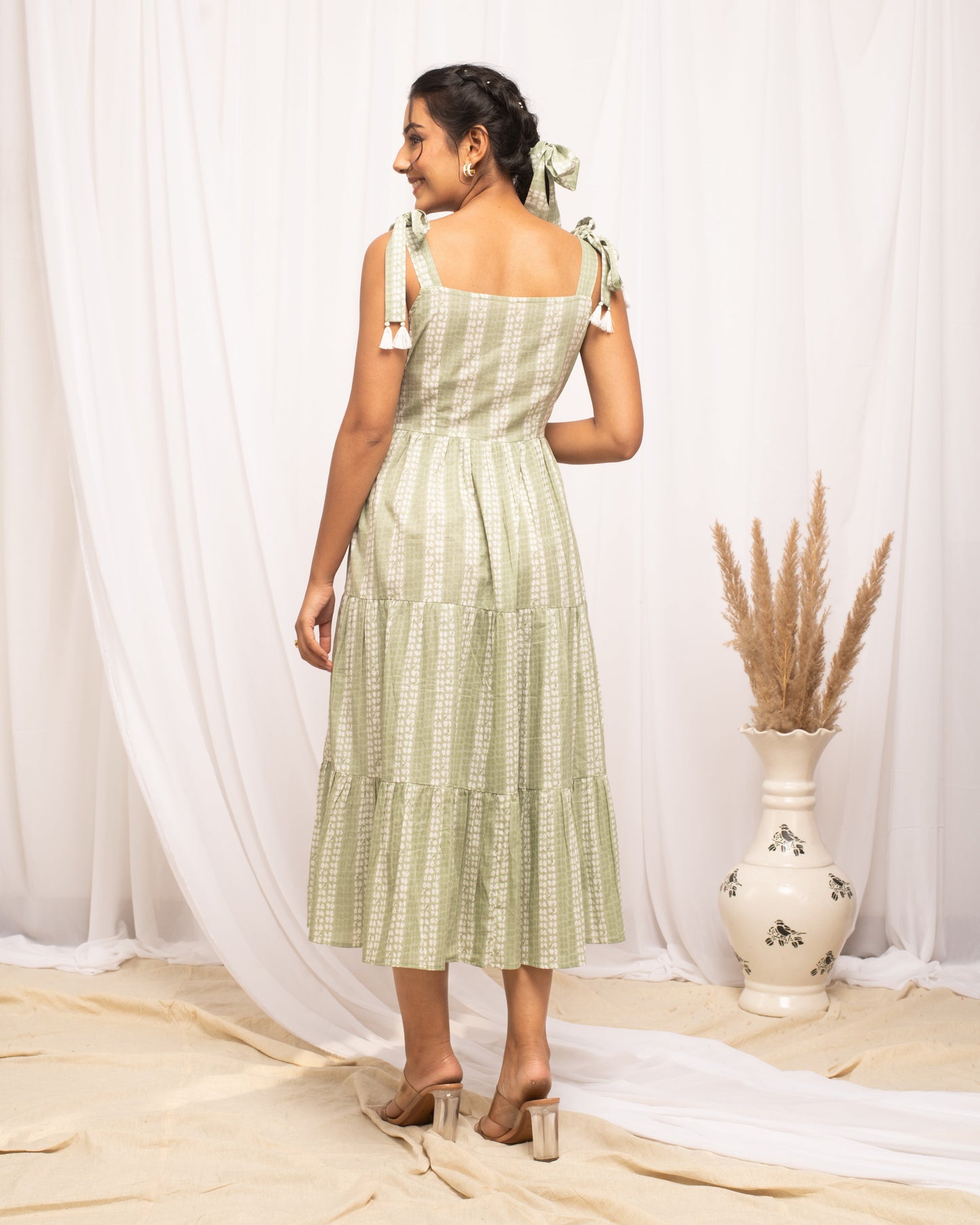 Women's Green Cotton Printed Dress