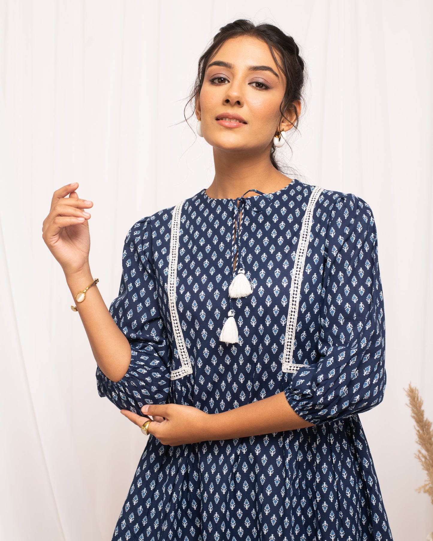 Women's Blue Cotton Floral Printed Dress