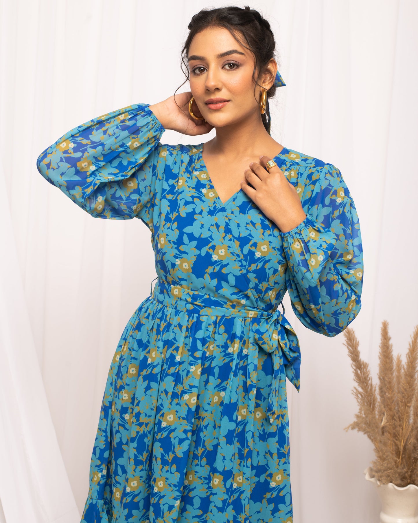 Women's Sky Blue Georgette Floral Printed Dress