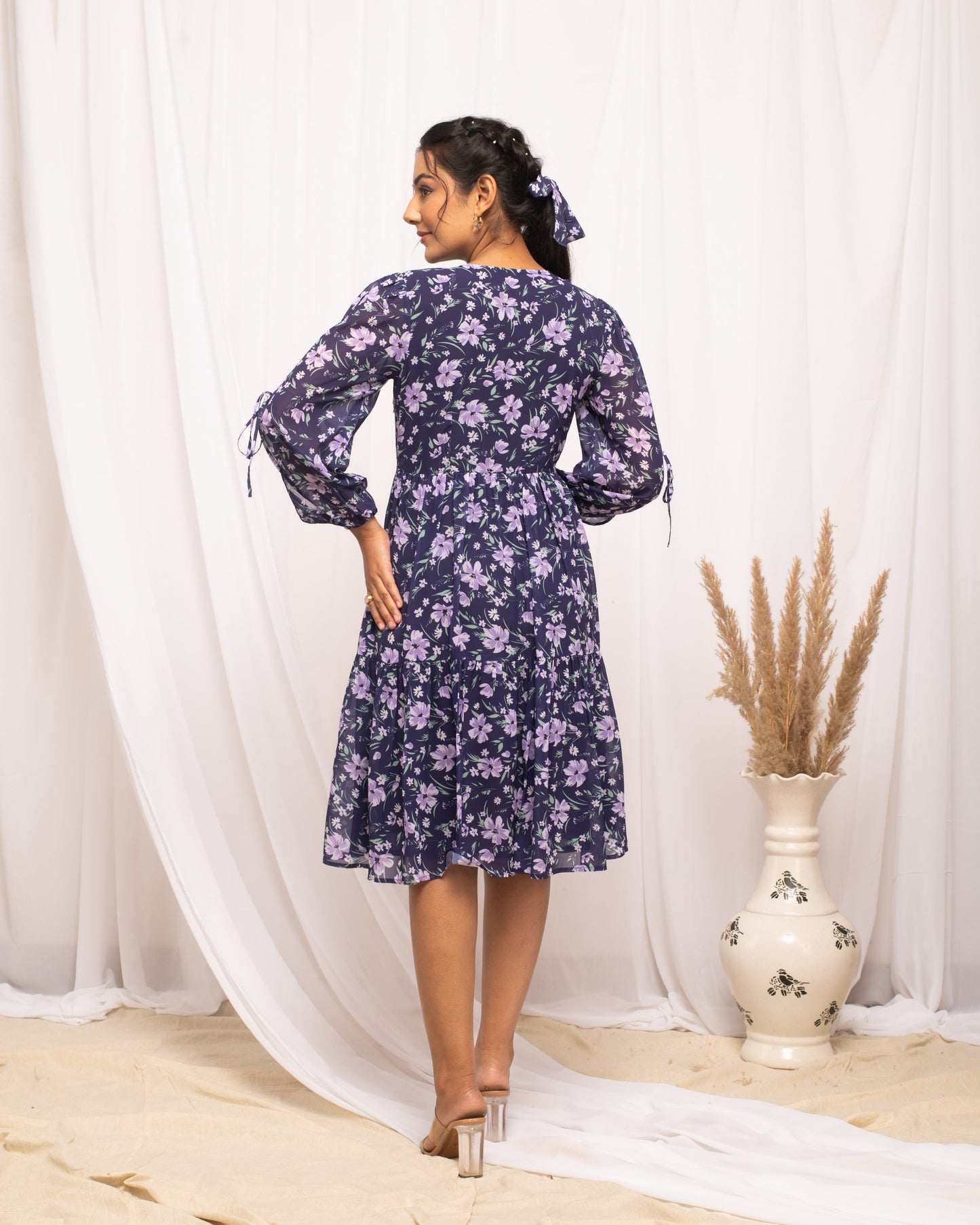 Women's Blue Georgette Floral Printed Dress