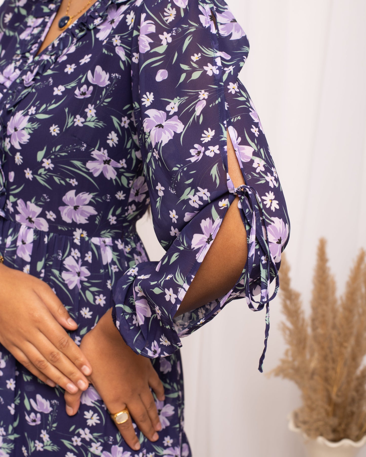 Women's Blue Georgette Floral Printed Dress