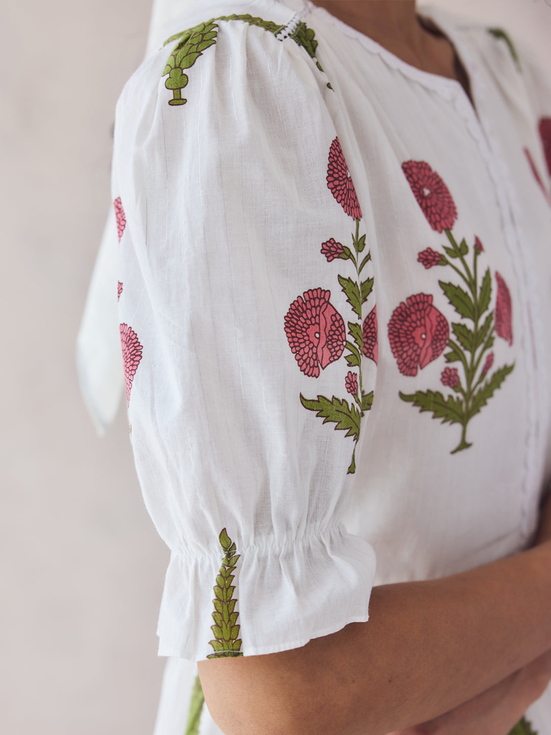 Dhiyona FL Women's Off-White Floral Printed Cotton Midi Dress