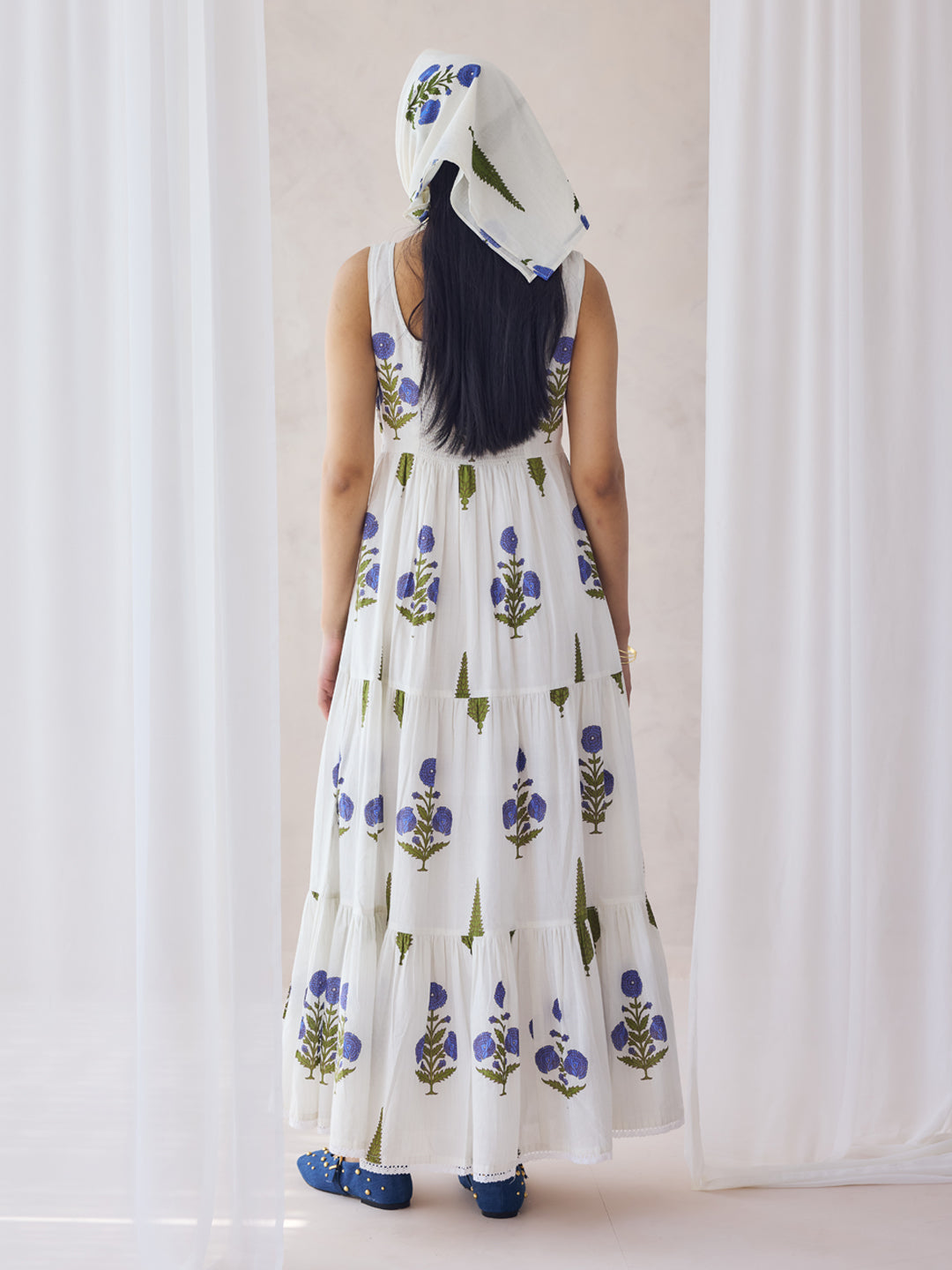 Dhiyona FL Women's Off-White Floral Printed Cotton Maxi Dress