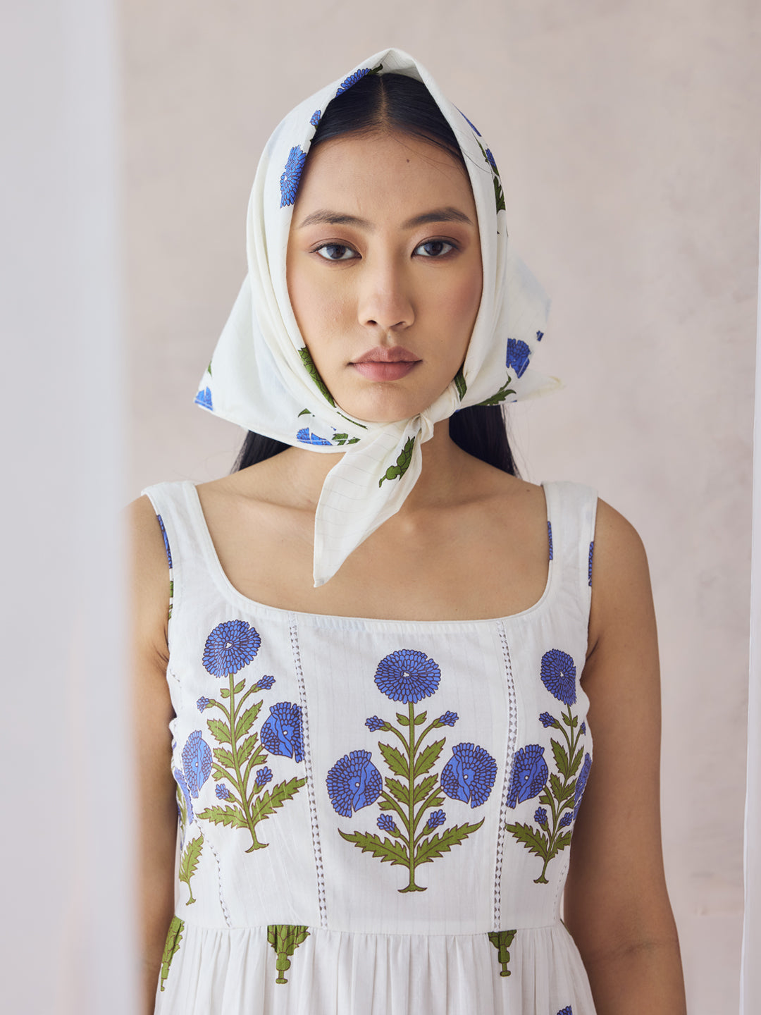 Dhiyona FL Women's Off-White Floral Printed Cotton Maxi Dress