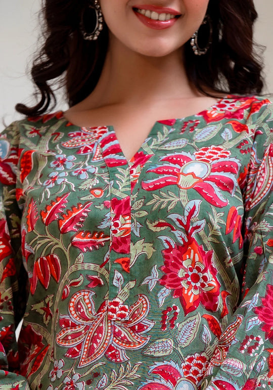 Women Blue Printed Viscose Rayon Kurta, Sharara And Dupatta Set