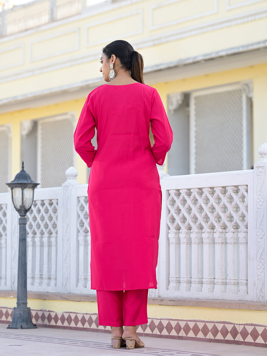 Dhiyona VR Women's Round Neck Gotta Patti Embroidered Kurta Paired With Bottom And Printed Dupatta