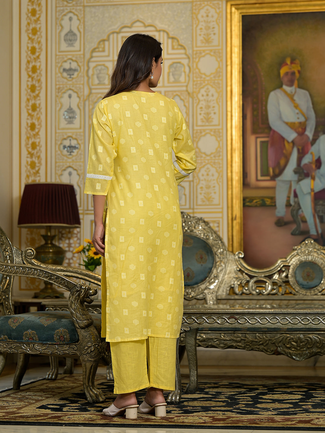 Dhiyona VR Women's Yellow V Neck Embroidered Kurta Set With Dupatta