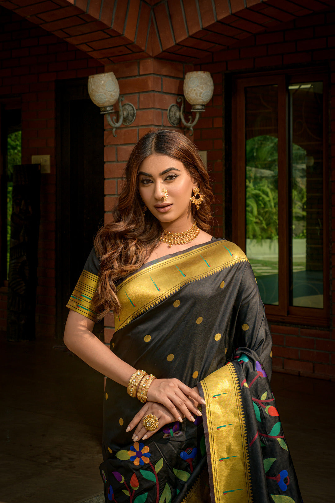 Dhiyona GR Women's Butterfly Black Zari Paithani Silk Saree