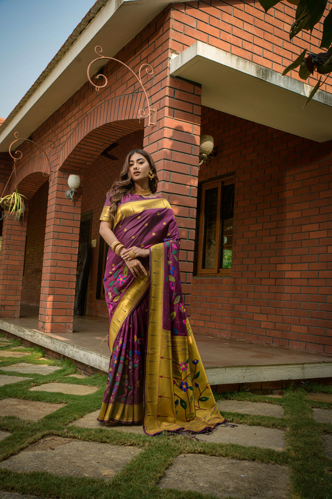 Dhiyona GR Women's Butterfly Wine Zari Paithani Silk Saree