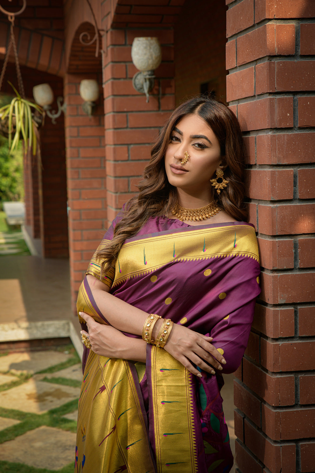 Dhiyona GR Women's Butterfly Wine Zari Paithani Silk Saree