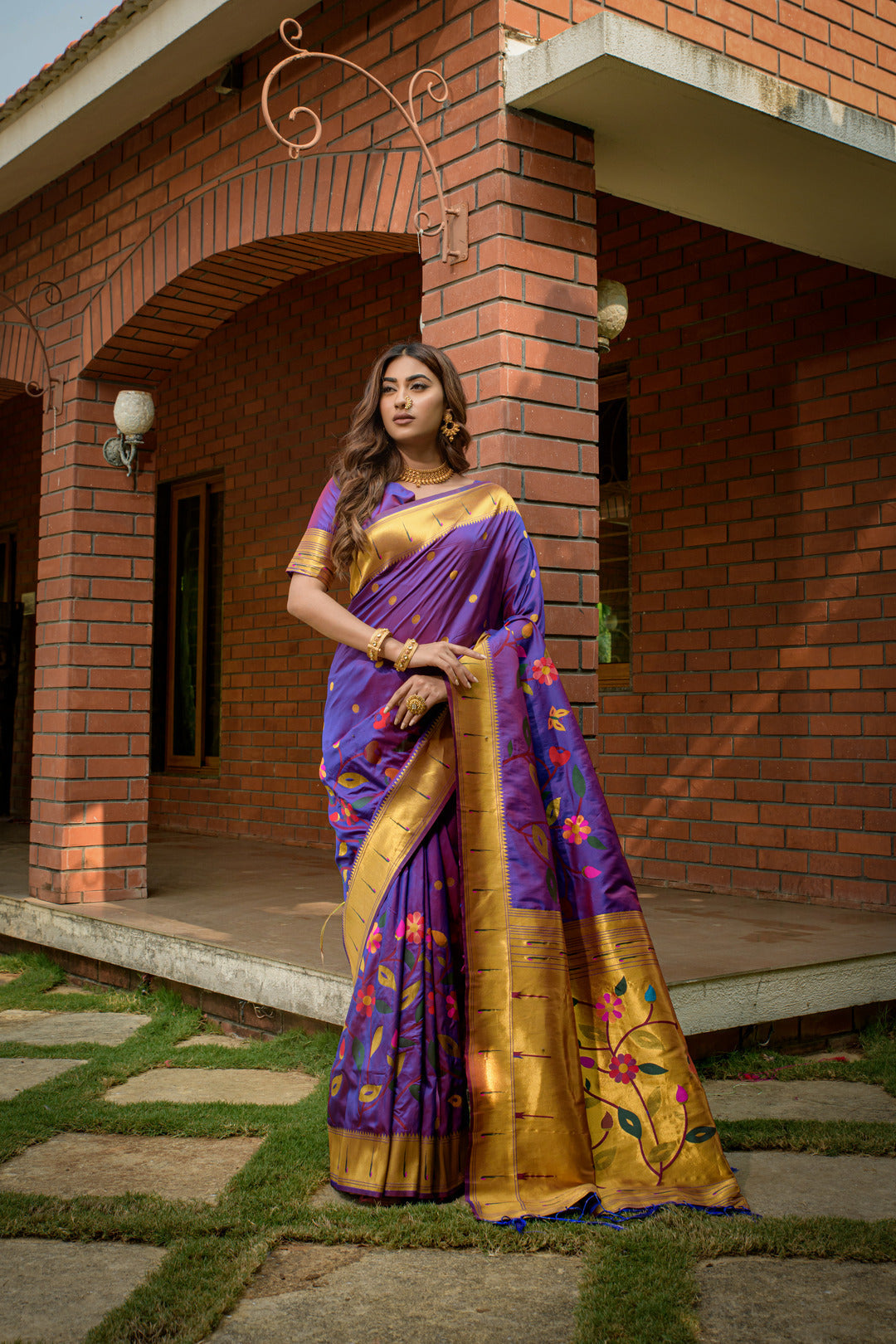 Dhiyona GR Women's Butterfly Purple Zari Paithani Silk Saree
