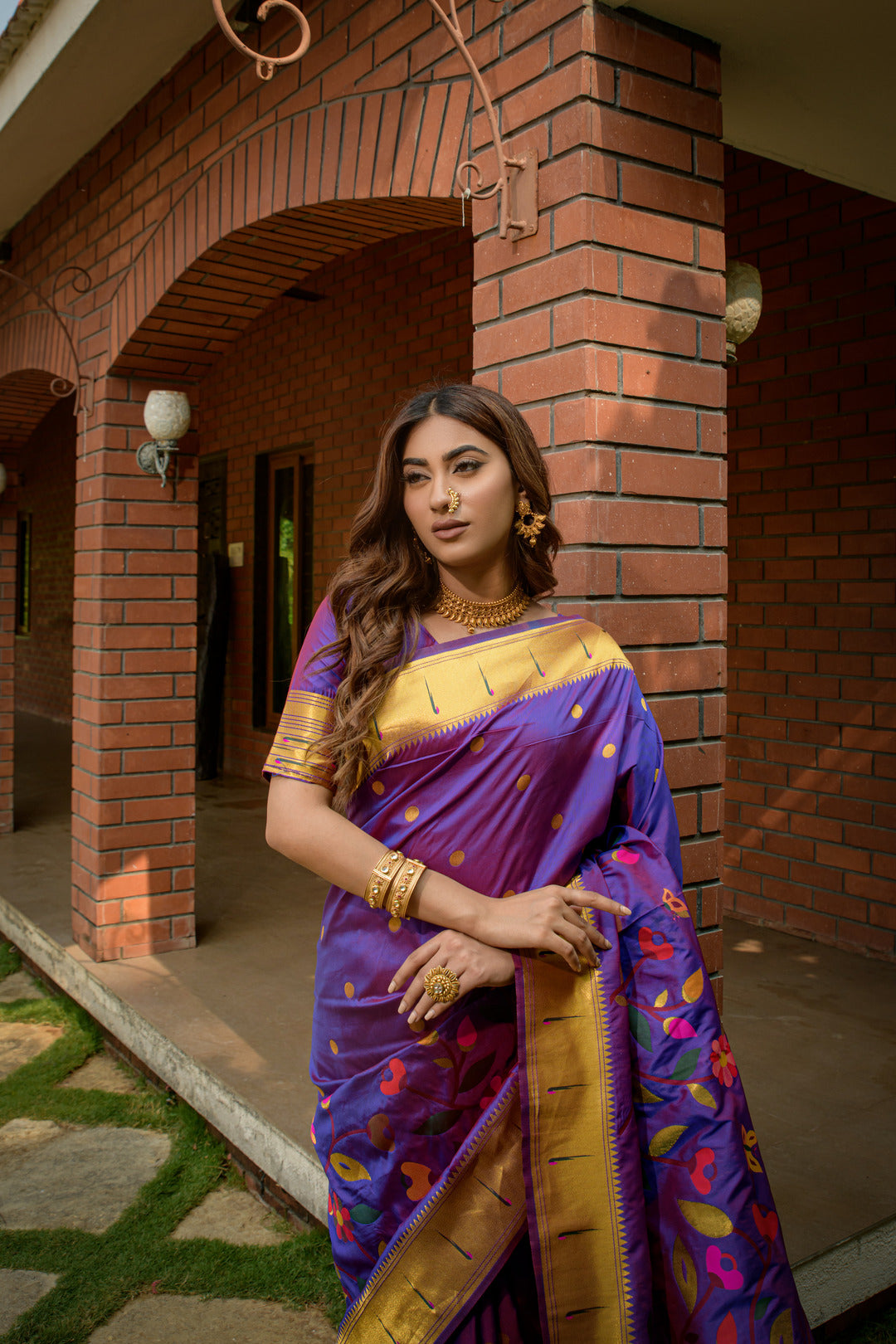 Dhiyona GR Women's Butterfly Purple Zari Paithani Silk Saree