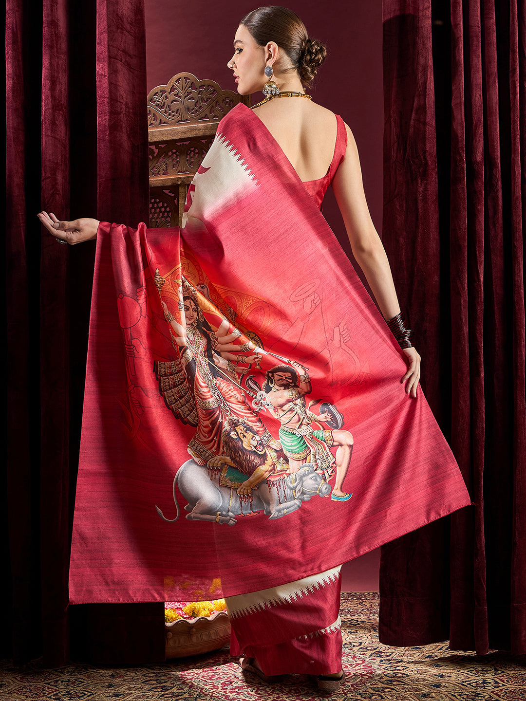 Women's Silk Blend Off White Printed Celebrity Saree With Blouse Piece