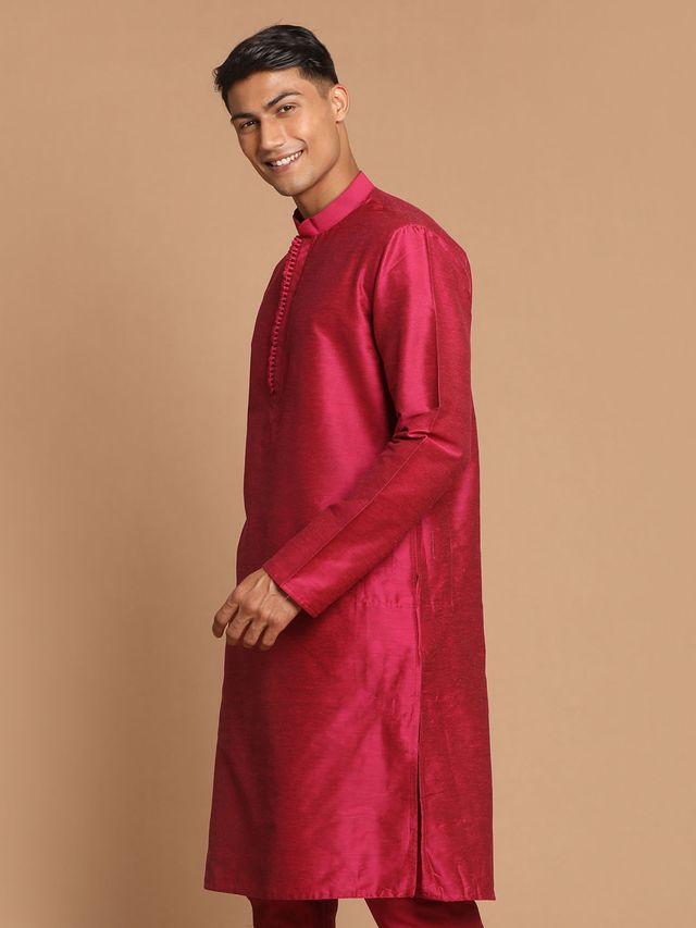 Men's Magenta Cotton Blend Straight Kurta
